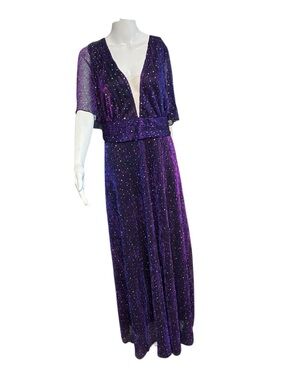 FlyCurvy Women’s Purple/Blue Color-shifting Sequin Maxi Dress Sz. 3X